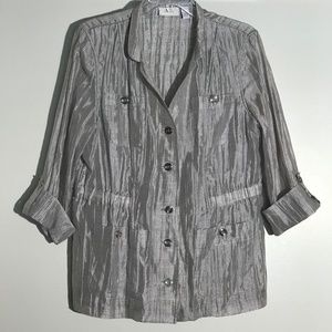CHICO'S Linen Blend Jacket Tab Sleeves Shimmery M
